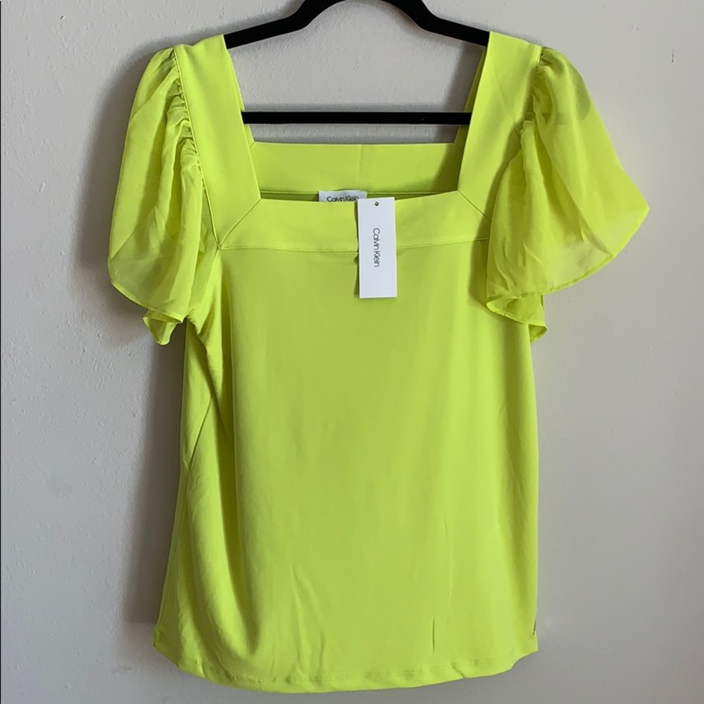 Calvin Klein Yellow Ruffled Blouse with Short Sleeves